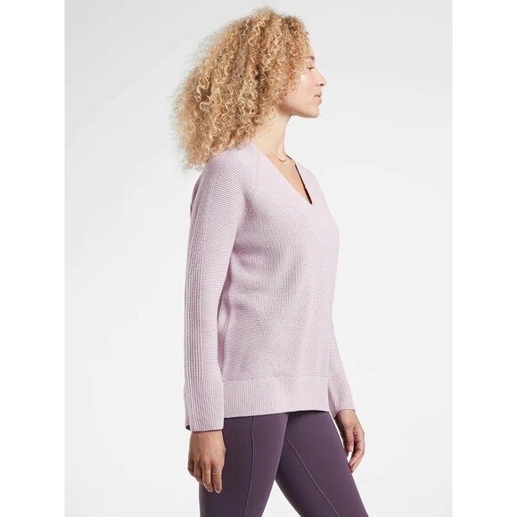 Athleta Hanover Merino V-Neck Sweater Oversized Shasta Purple Sz XS/S - Picture 2 of 8